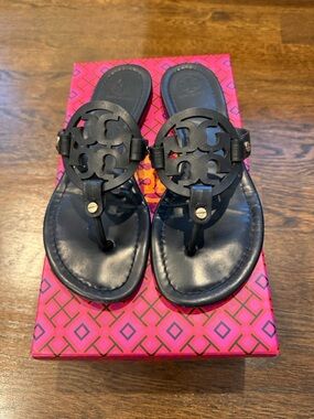 Tory Burch Black Logo Toe-Post Sandals